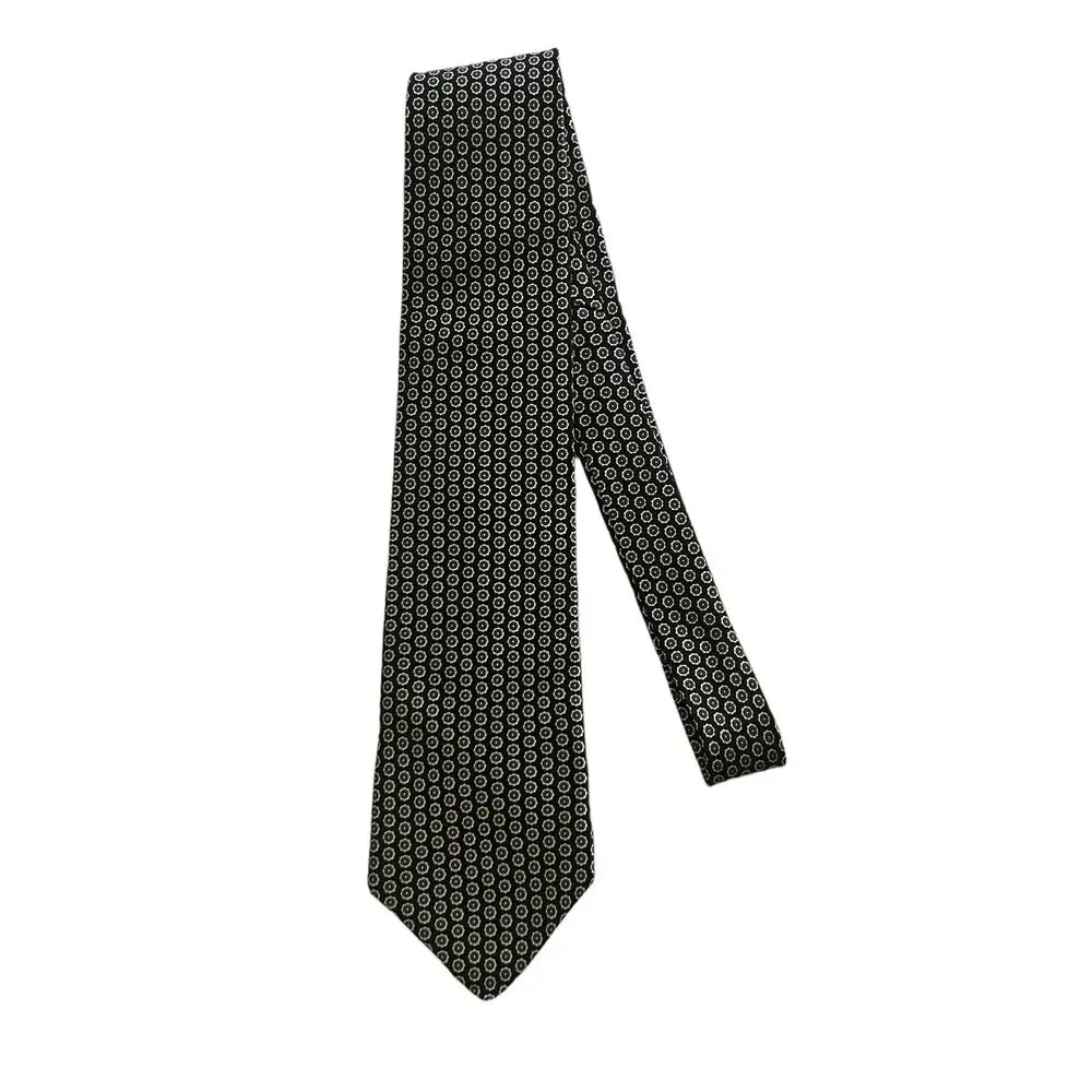NEW Cromley & Finch Black Green White Geometric Floral Pattern Silk Tie
